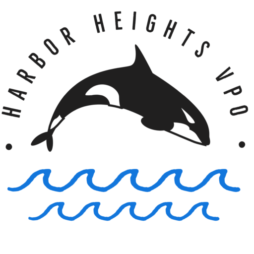 Harbor Heights VPO logo with an orca jumping into bright blue waves and the text Harbor Heights VPO above it
