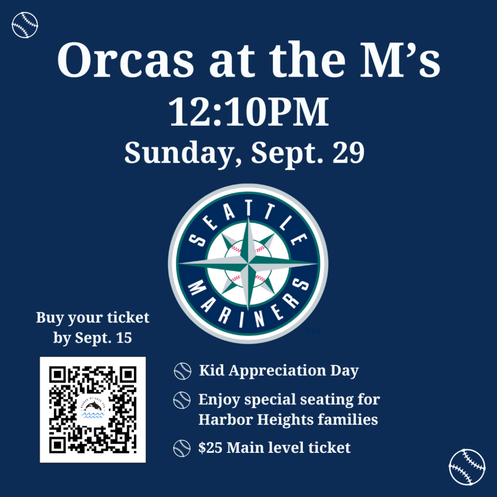 A graphic advertising Orcas at the M's on Sept. 29, 2024 at 12:10 pm